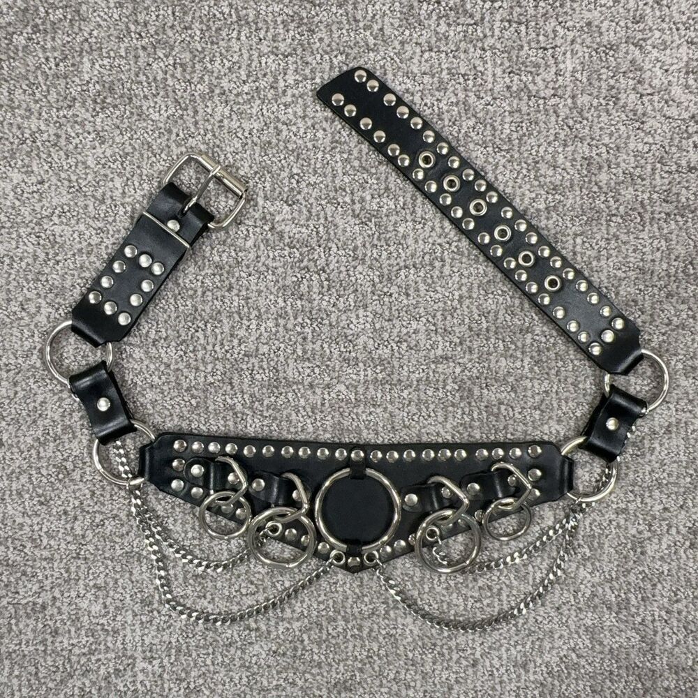 Bondage Leather Belt Womens One Size Black Studded Chains Punk Gothic Emo Grunge